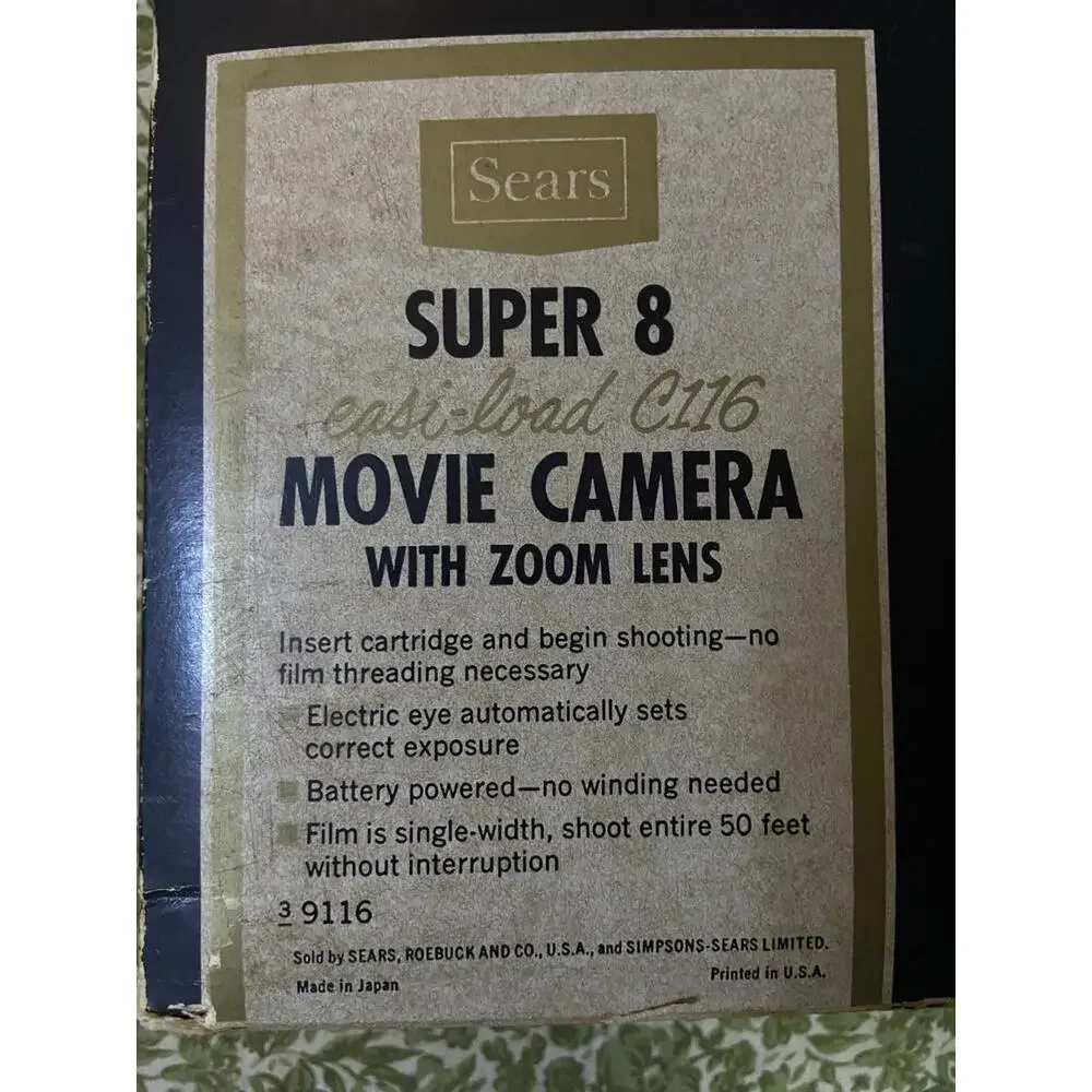 VINTAGE SEARS C 116 SUPER 8mm HOME MOVIE CAMERA EASI-LOAD FILM CAMERA & BOX